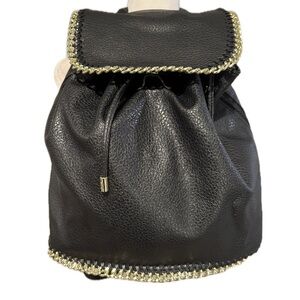 Expressions NYC, Chic Black Faux Leather Backpack with Gold Chain Trim